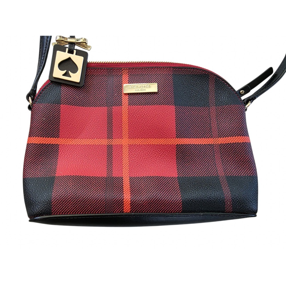 Kate Spade New York Plaid Dome Crossbody Bag Red Black Gold Hardware Charm